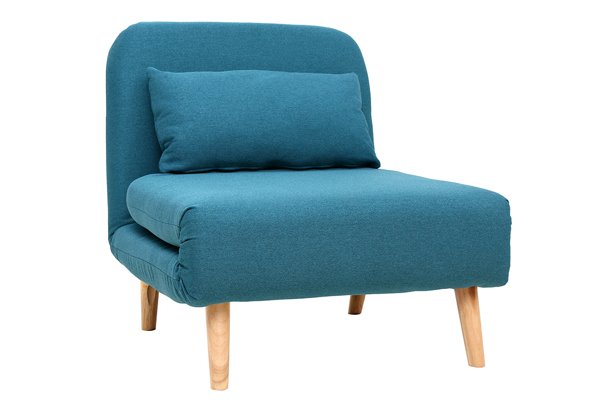 Fauteuil scandinave convertible en tissu bleu canard AMIKO