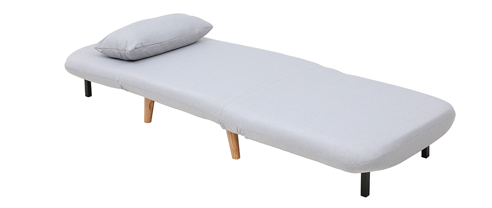 Fauteuil Convertible Scandinave AMIKO - Tissu Velours Jaune Moutarde, Convertible En Lit, Bois Clair, 5 Positions