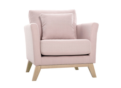 Fauteuil scandinave déhoussable en tissu rose et bois clair OSLO