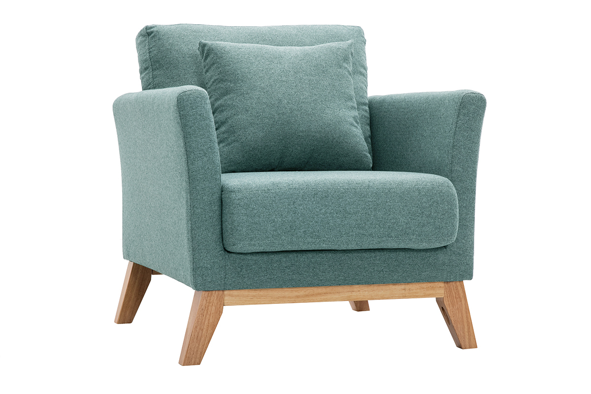 Fauteuil scandinave dhoussable en tissu vert de gris et bois clair OSLO