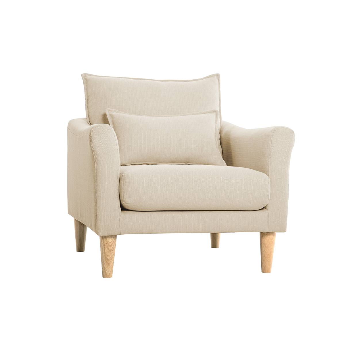 Fauteuil scandinave en tissu beige et bois clair KATE
