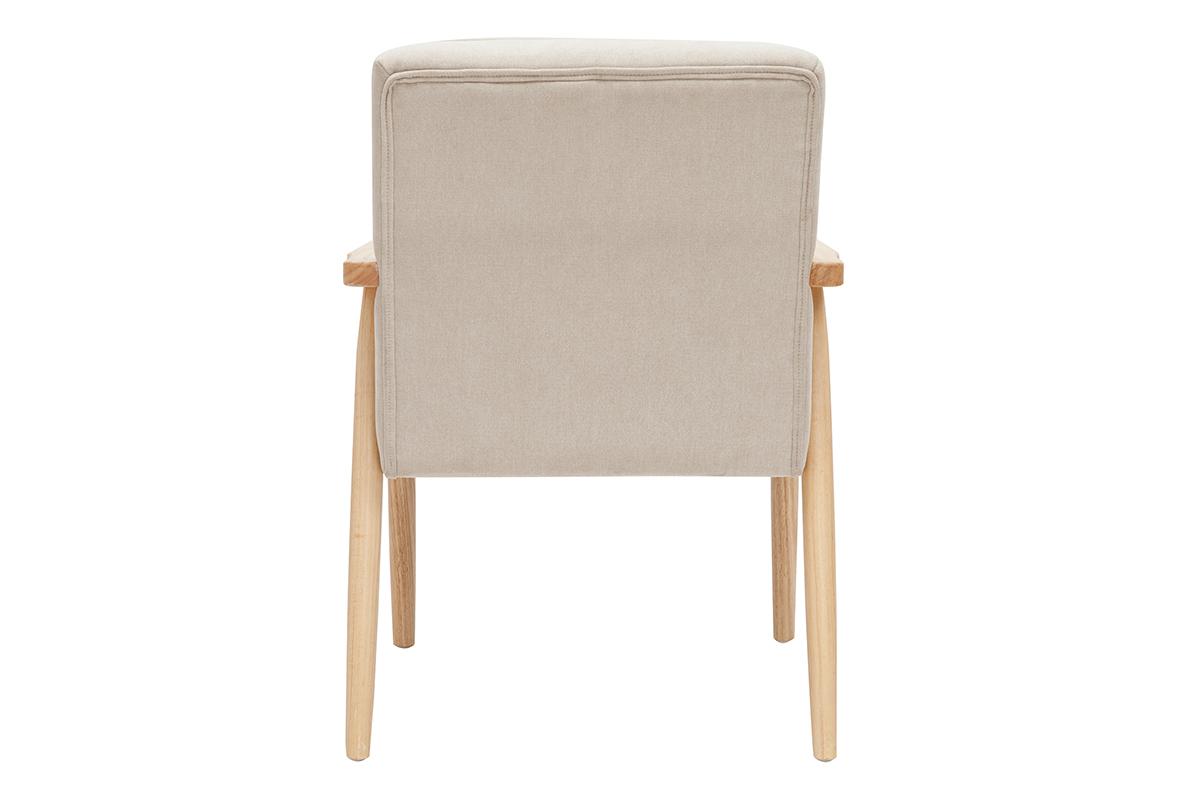 Fauteuil scandinave en tissu beige et bois clair massif FILIP