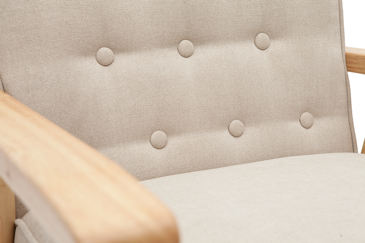 Fauteuil scandinave en tissu beige et bois clair massif FILIP