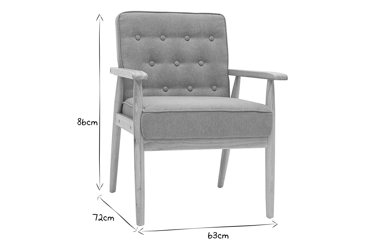 Fauteuil scandinave en tissu beige et bois clair massif FILIP