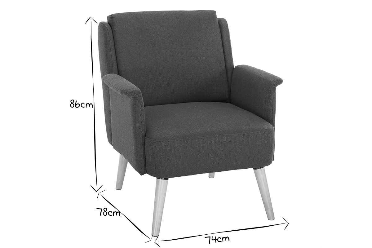 Fauteuil scandinave en tissu bleu canard et bois clair AEOLA