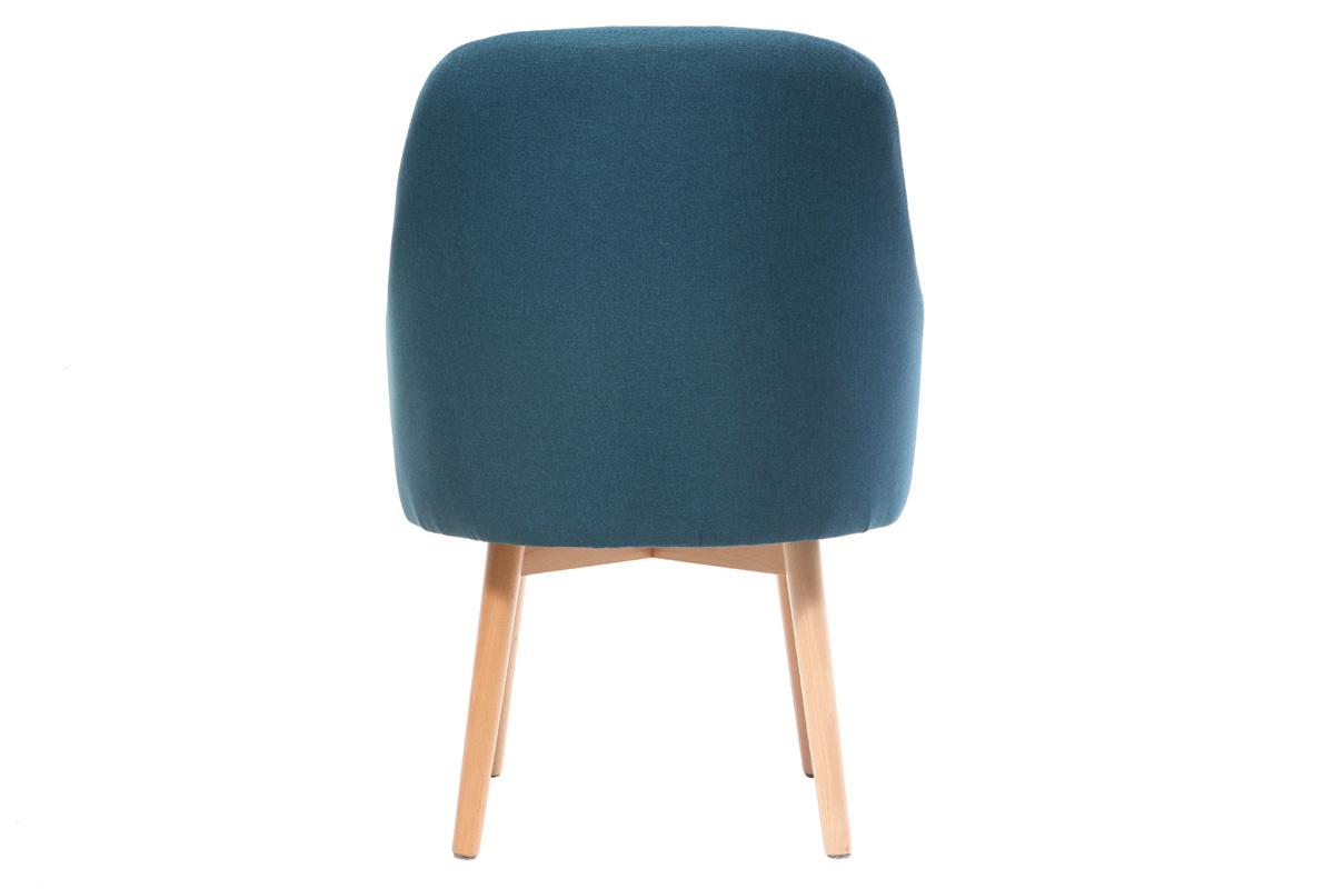 Fauteuil scandinave en tissu bleu canard et bois clair MONA