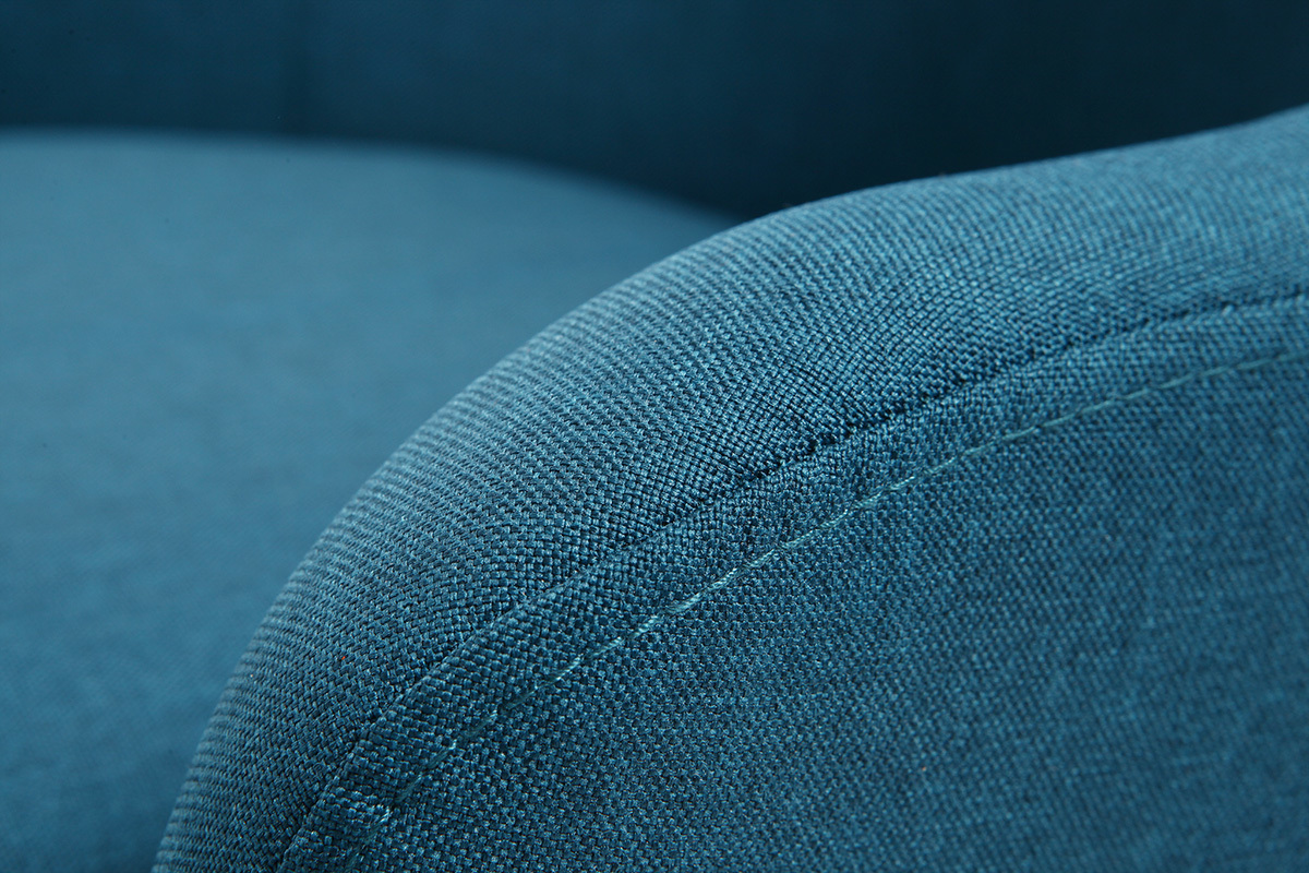Fauteuil scandinave en tissu bleu canard et bois clair MONA