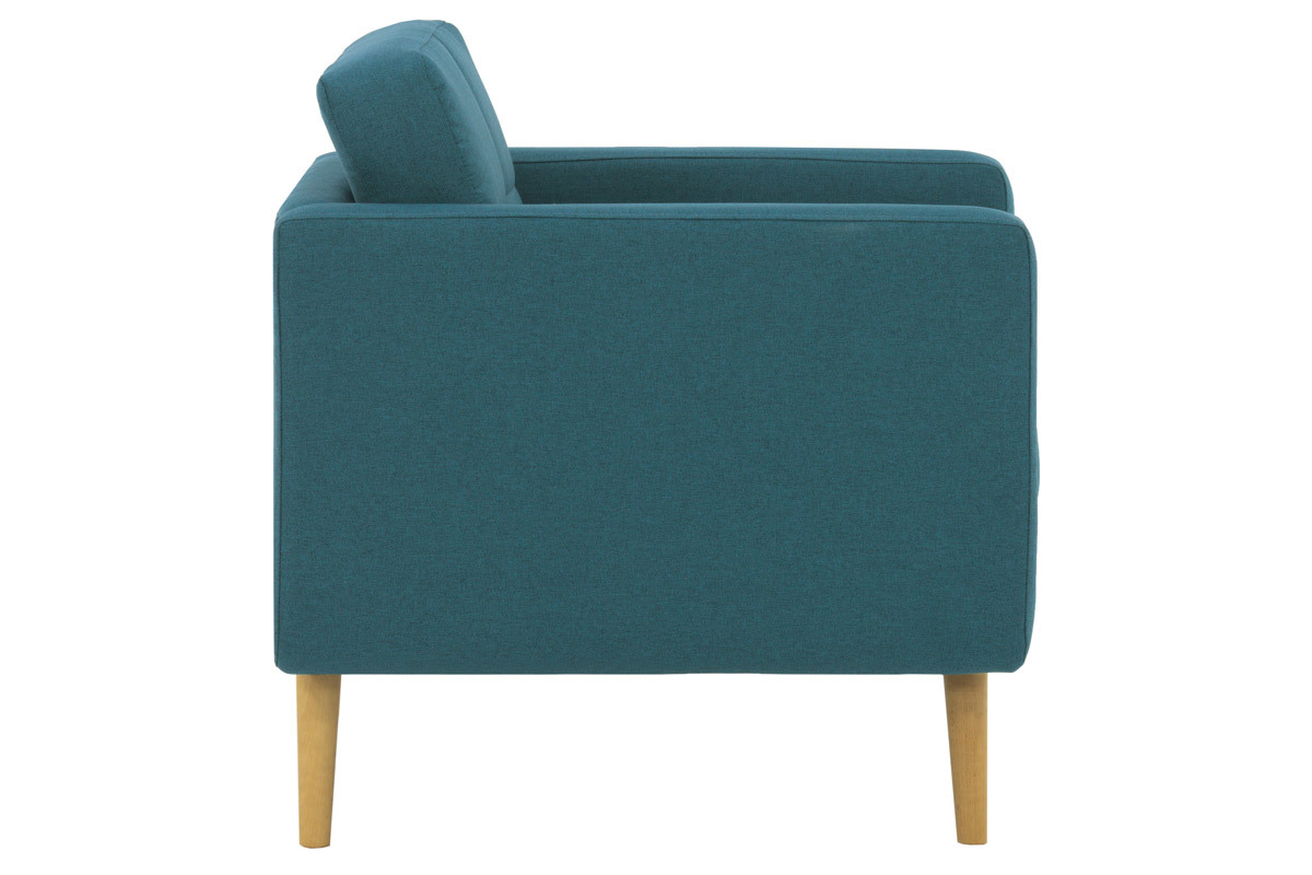 Fauteuil scandinave en tissu bleu canard et bois ELFE