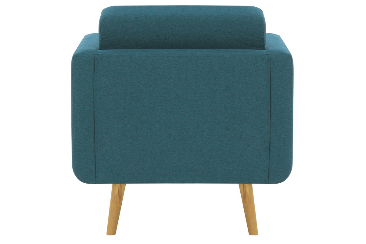 Fauteuil scandinave en tissu bleu canard et bois ELFE