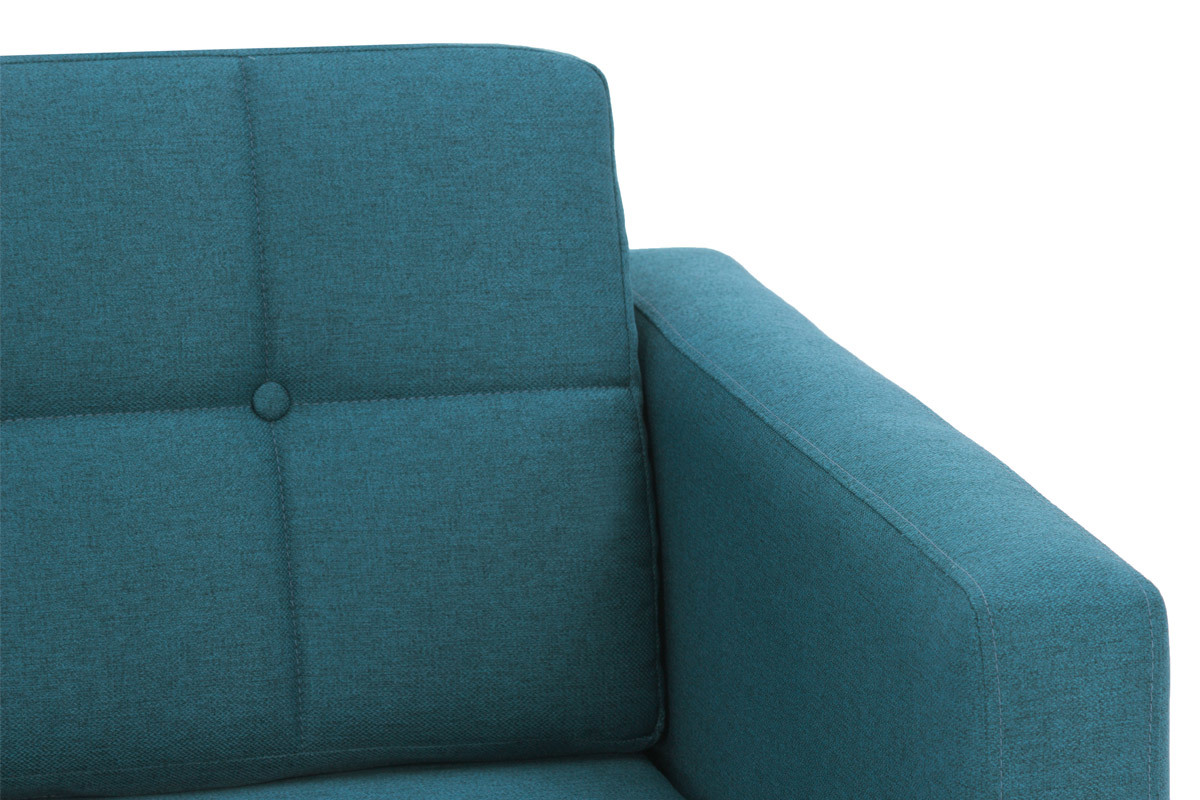 Fauteuil scandinave en tissu bleu canard et bois ELFE