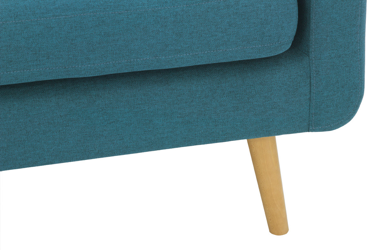 Fauteuil scandinave en tissu bleu canard et bois ELFE