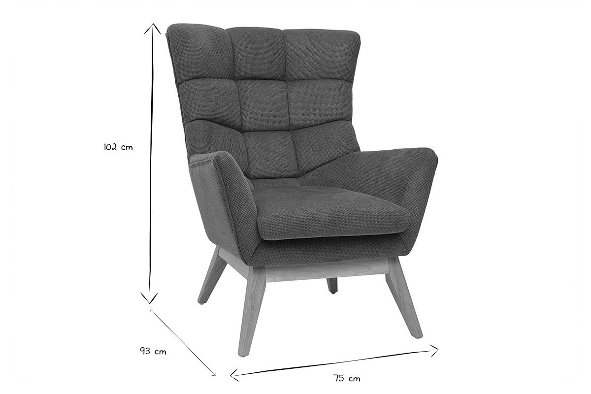 Dimensions du fauteuil scandinave BRODY en tissu c�ladon et bois clair