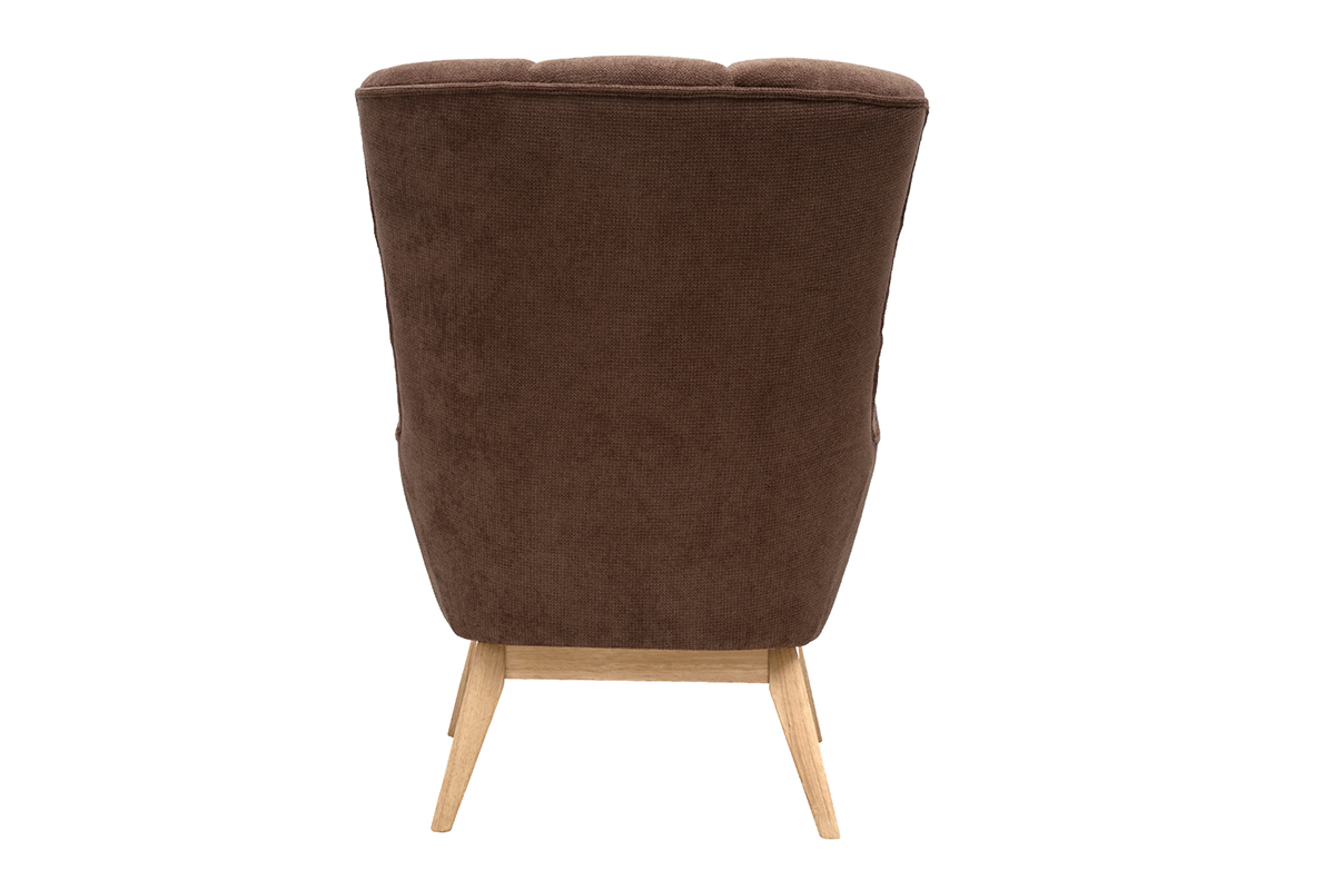 Fauteuil scandinave BRODY, vue de dos, tissu terre br�l�e et pieds en bois clair.