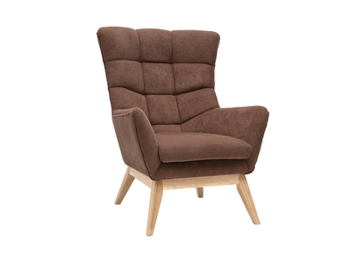 Fauteuil scandinave en tissu chenille terre brûlée et bois clair BRODY