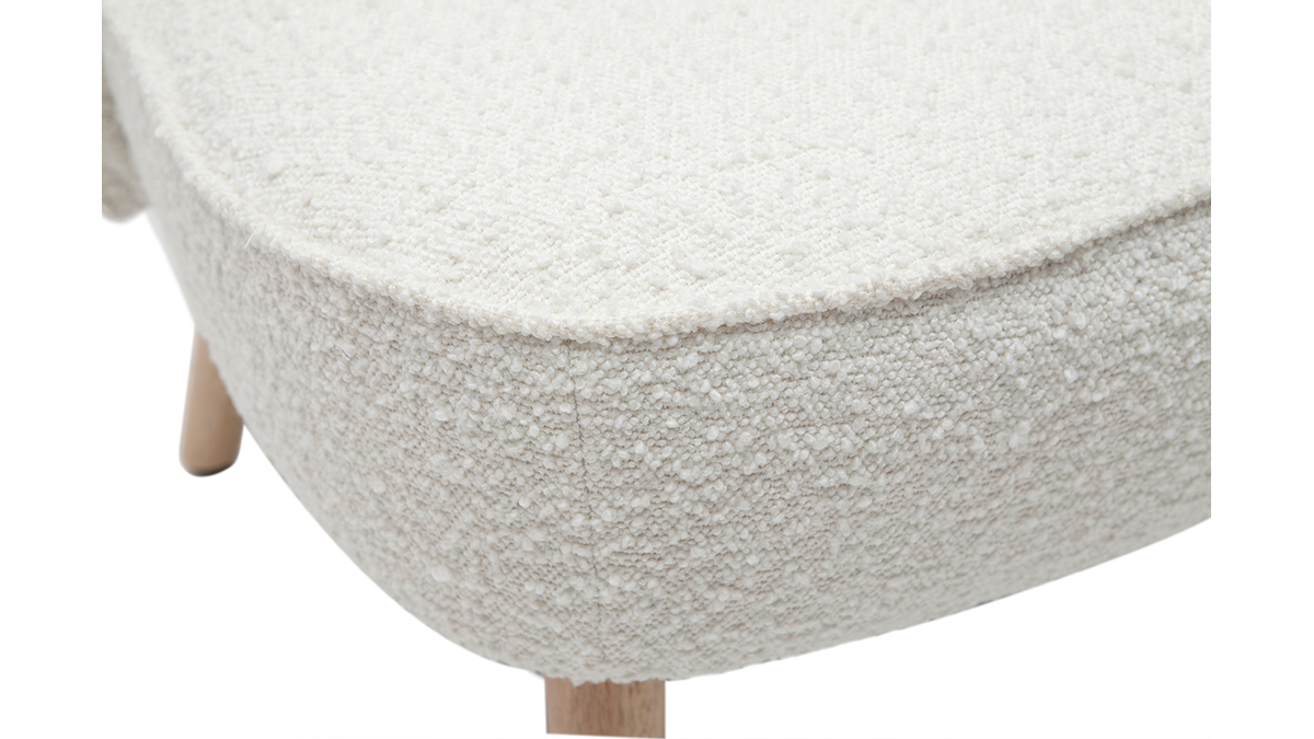 Fauteuil scandinave en tissu effet laine boucle blanc cass et bois clair AMANITA