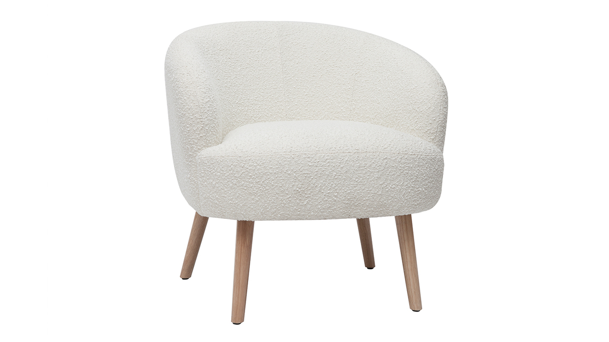 Fauteuil COZY MILA Par BRICOCHIC + Pouf Inclus - Laine Bouclée Blanche - Design Contemporain