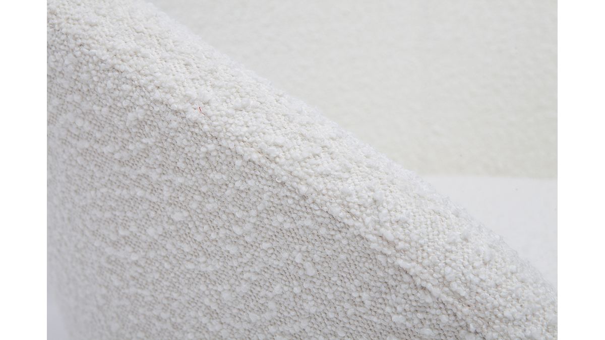 Fauteuil scandinave en tissu effet laine bouclée blanc cassé et bois clair OLIVIA