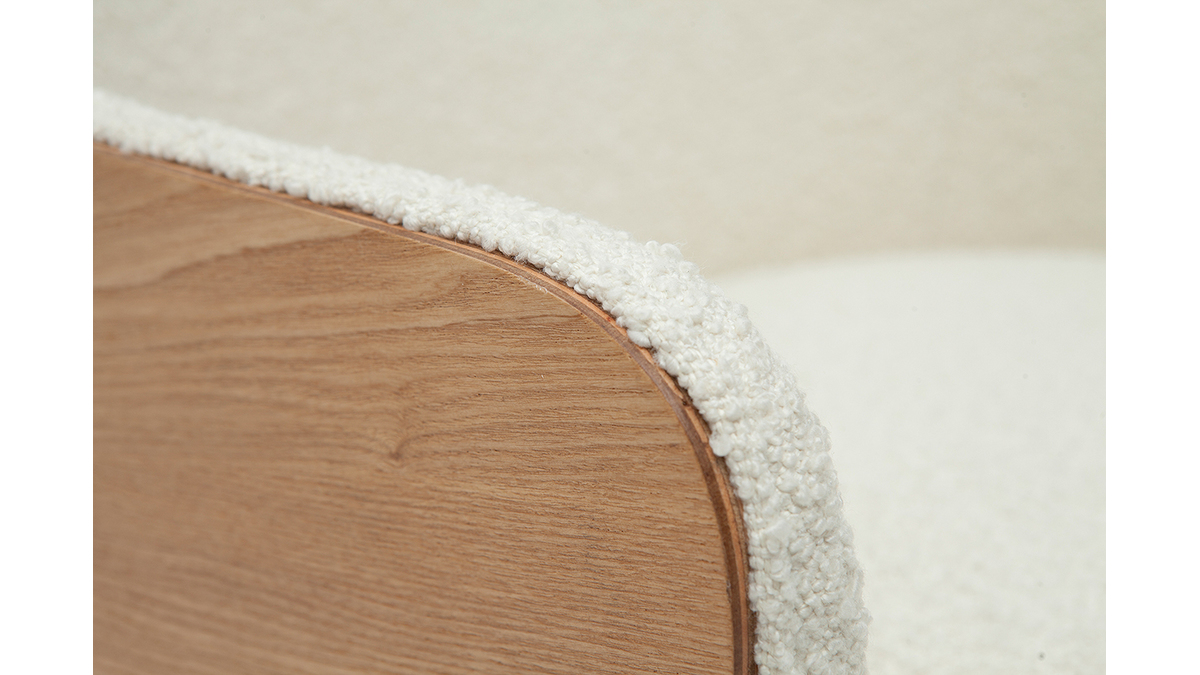 Fauteuil scandinave en tissu effet laine bouclée blanc cassé et bois clair VALMY