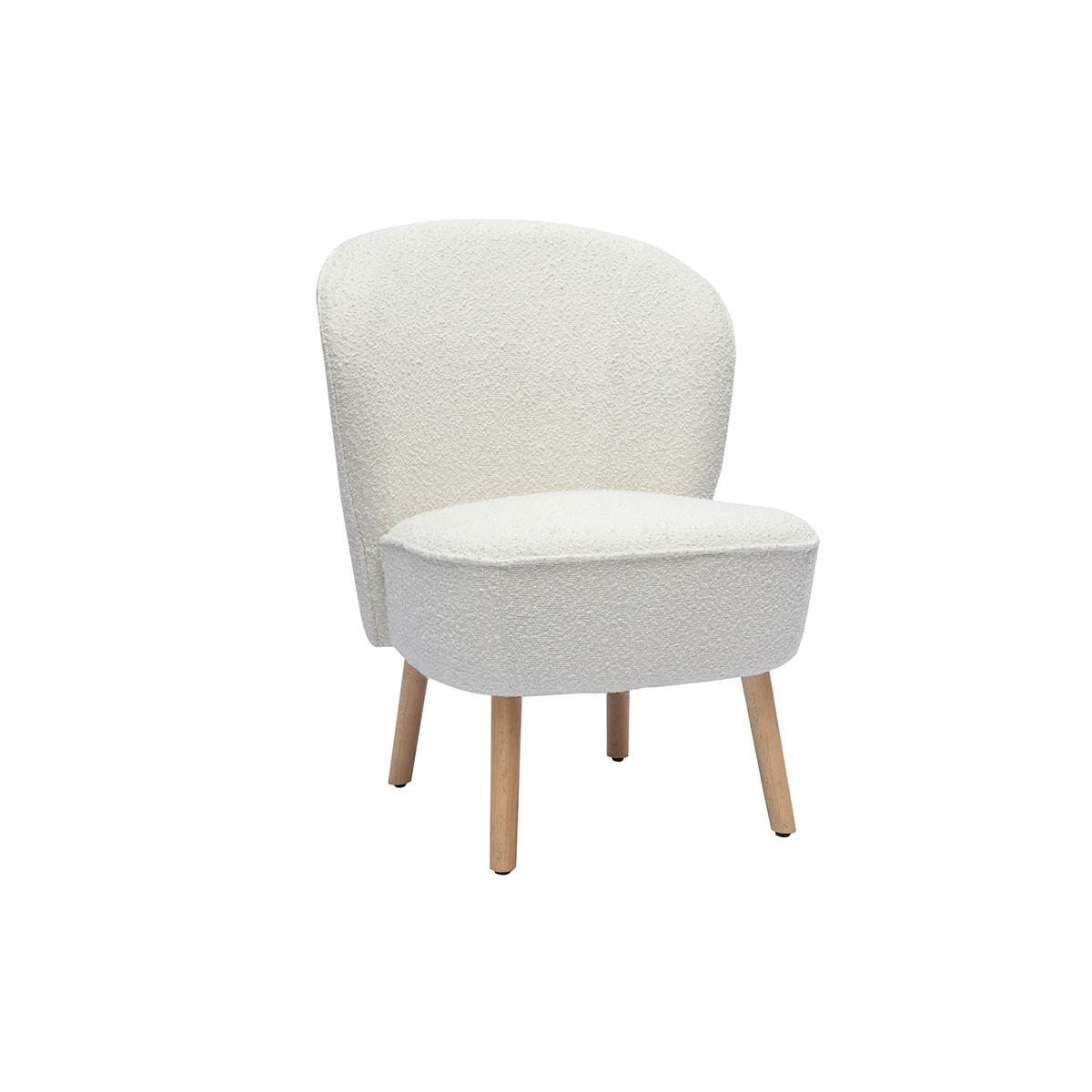 Fauteuil scandinave en tissu effet laine bouclée blanc et bois clair AMANITA