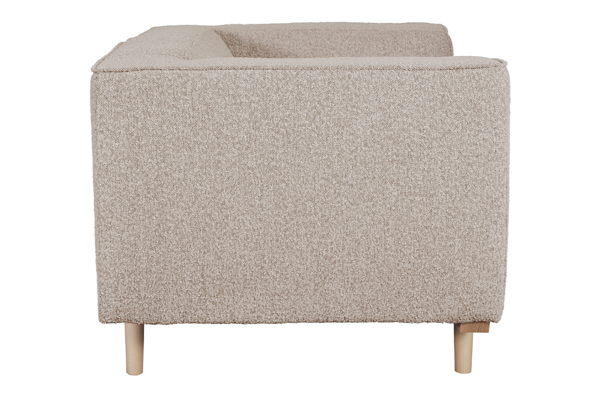 Fauteuil scandinave en tissu effet laine boucl�e taupe et bois clair MORRIS