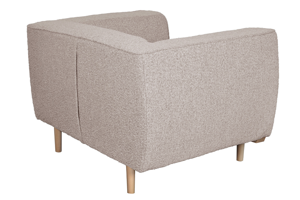 Fauteuil scandinave en tissu effet laine boucl�e taupe et bois clair MORRIS