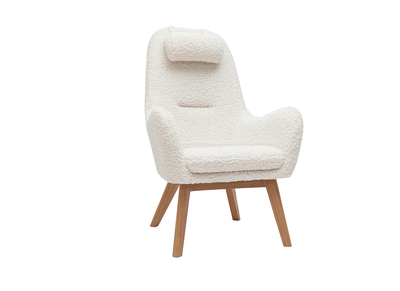 Fauteuil scandinave en tissu effet peau de mouton blanc et bois clair MANIA