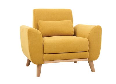 Fauteuil scandinave en tissu effet velours jaune moutarde et bois clair  EKTOR