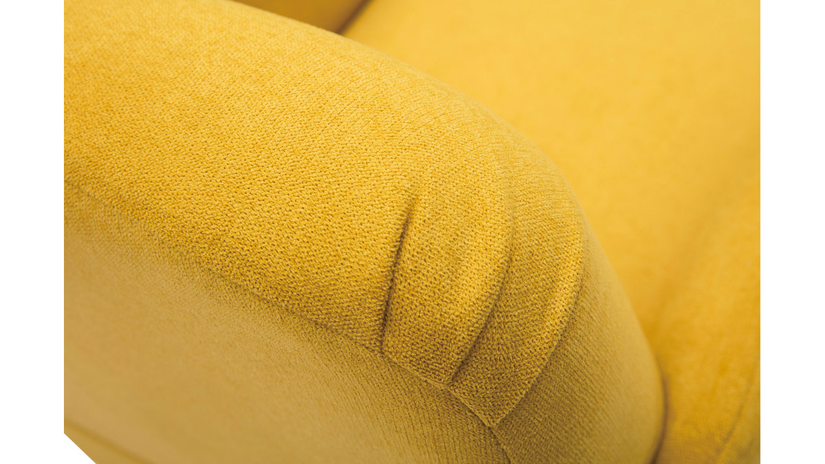 Fauteuil scandinave en tissu effet velours jaune moutarde et bois clair ISKO