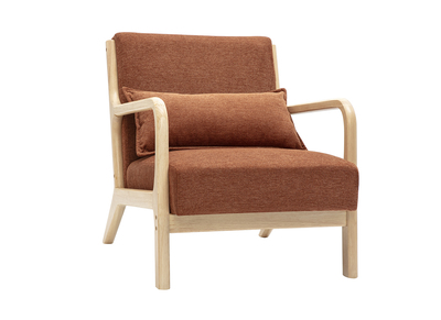 Fauteuil scandinave en tissu effet velours terre brûlée et bois clair massif DERRY