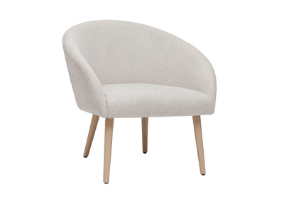 Fauteuil scandinave en tissu effet velours texturé beige et bois clair OLIVIA