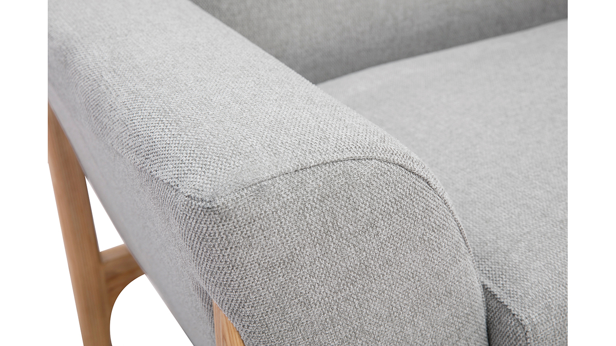 Fauteuil scandinave en tissu effet velours texturé gris clair et bois clair ASAKO