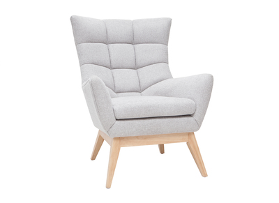 Fauteuil scandinave en tissu effet velours texturé gris clair et bois clair BRODY