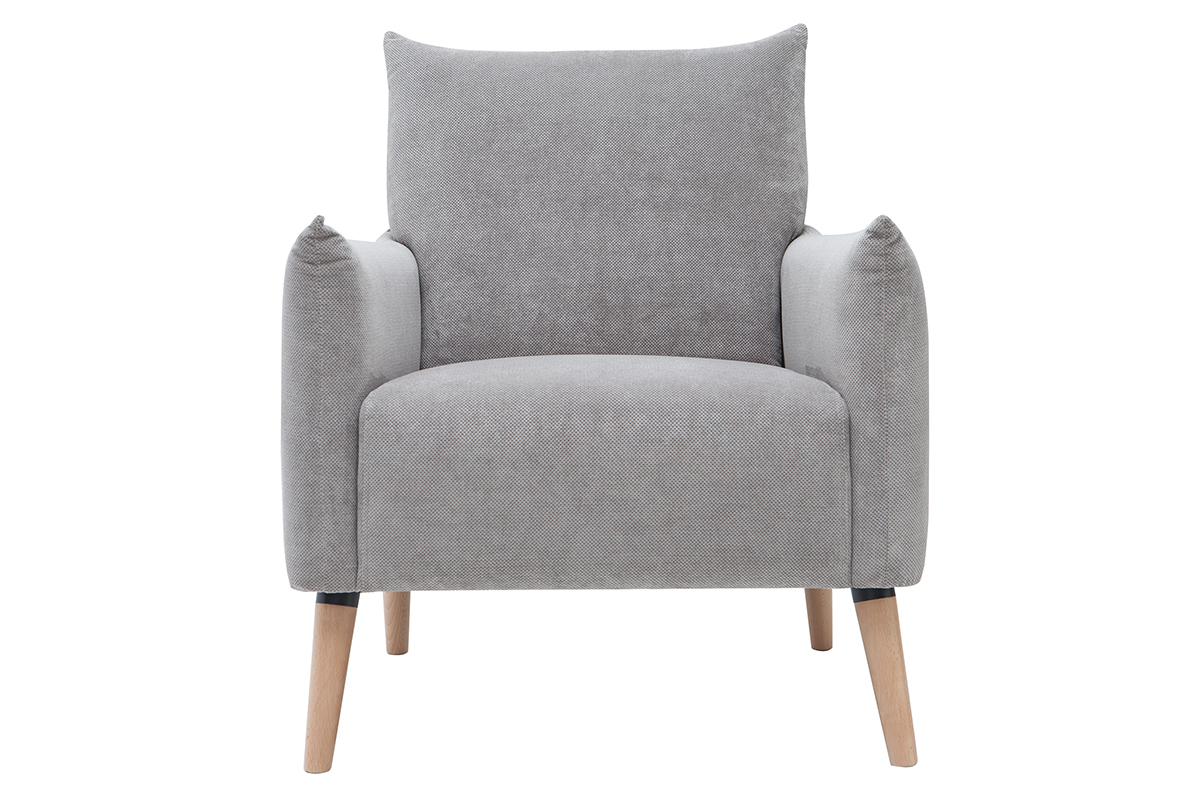 Fauteuil scandinave en tissu effet velours textur� gris clairet bois clair AGAPE