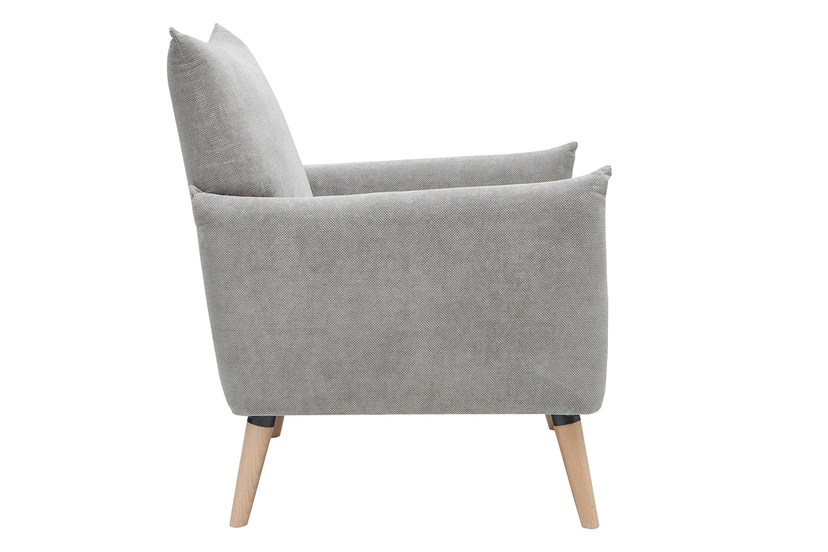 Fauteuil scandinave en tissu effet velours textur� gris clairet bois clair AGAPE