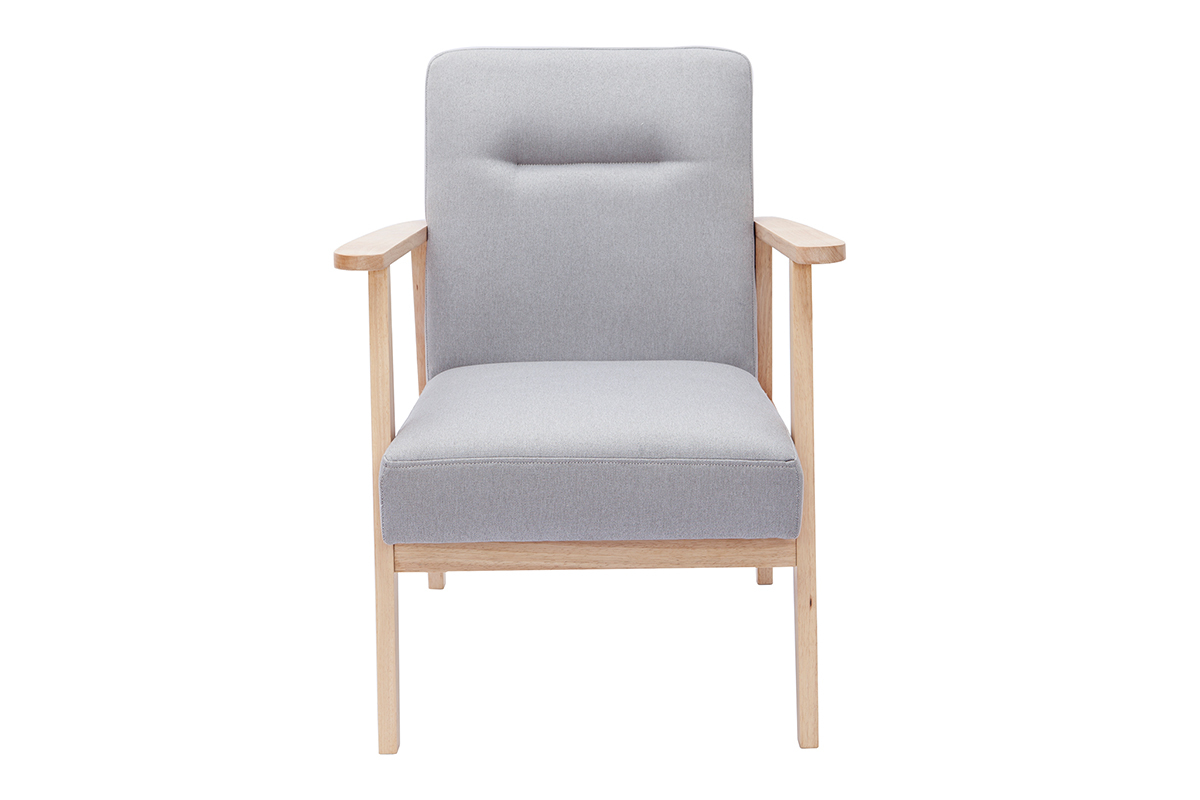 Fauteuil scandinave en tissu gris clair et bois clair ABYSS