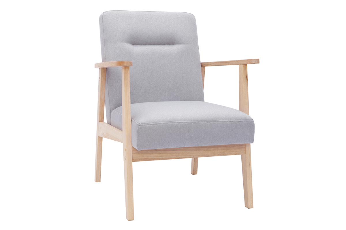 Fauteuil scandinave en tissu gris clair et bois clair ABYSS