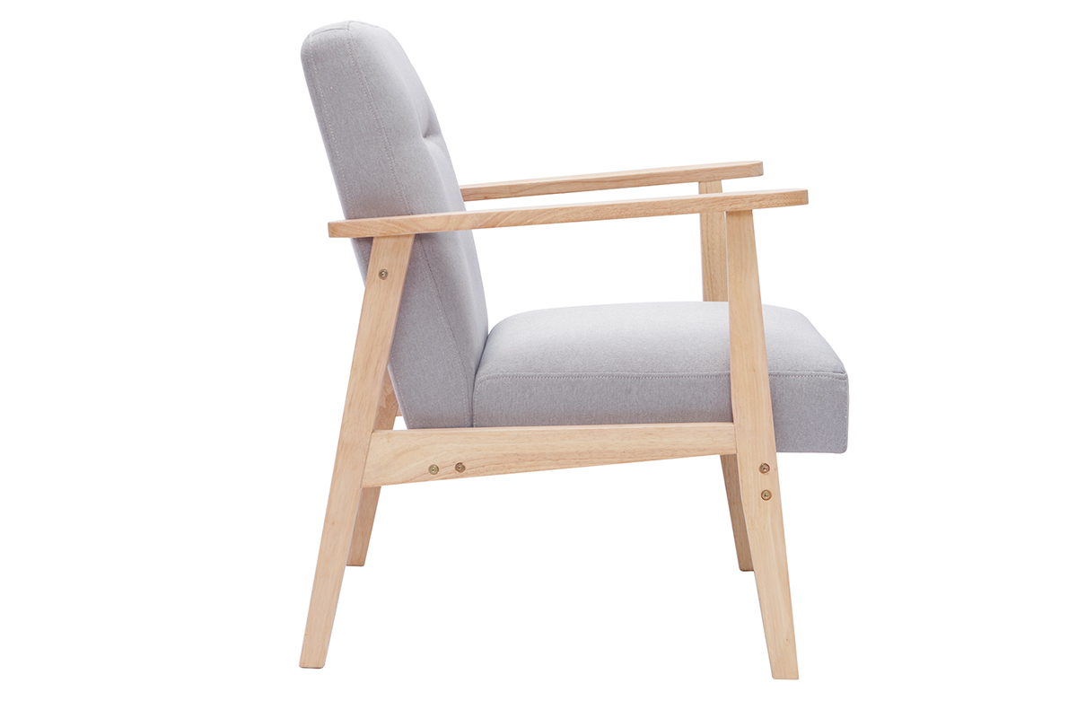 Fauteuil scandinave en tissu gris clair et bois clair ABYSS