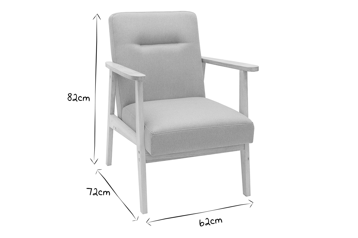 Fauteuil scandinave en tissu gris clair et bois clair ABYSS