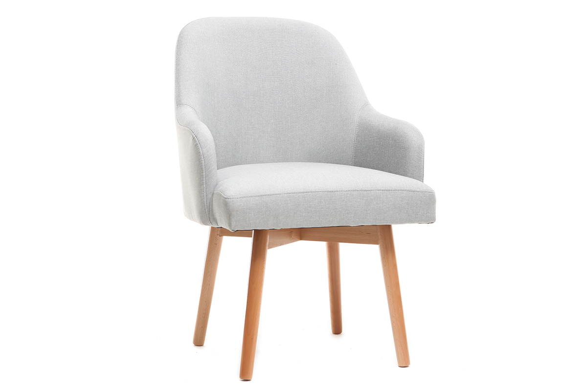Fauteuil scandinave en tissu gris clair et bois clair MONA