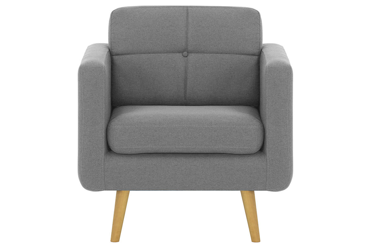 Fauteuil scandinave en tissu gris clair et bois ELFE