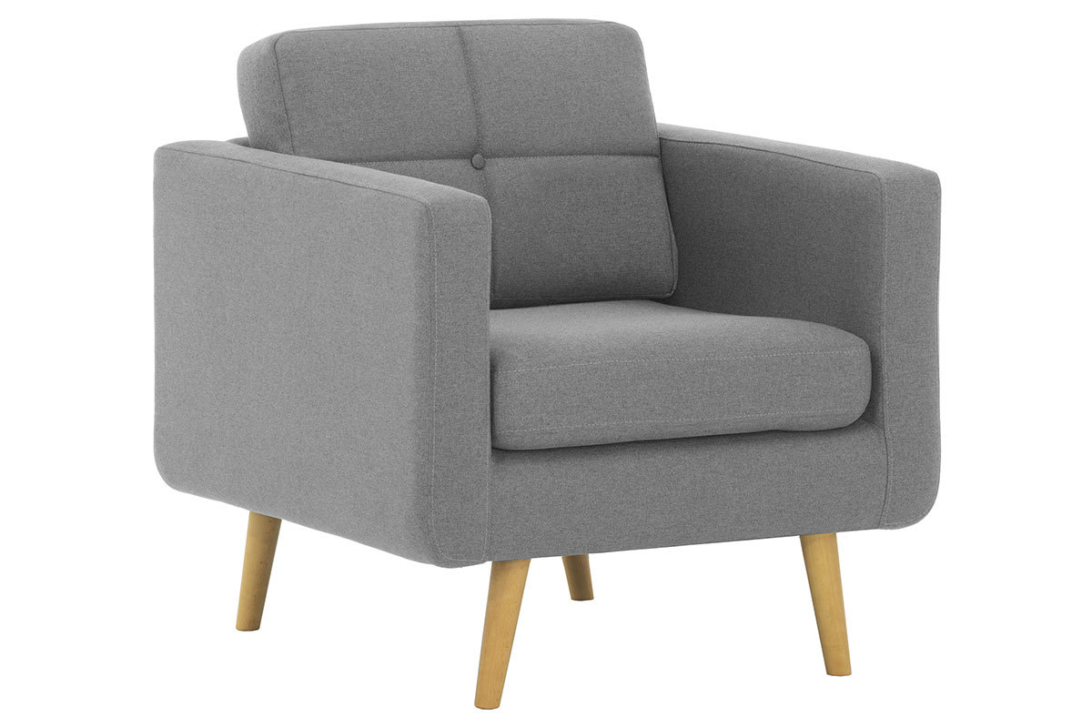 Fauteuil scandinave en tissu gris clair et bois ELFE