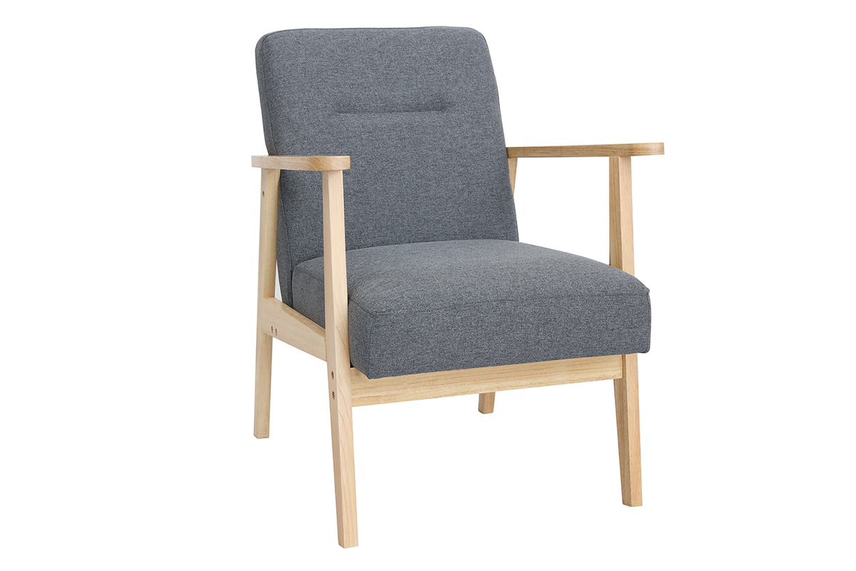 Fauteuil scandinave en tissu gris et bois clair ABYSS