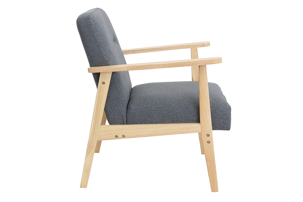 Fauteuil scandinave en tissu gris et bois clair ABYSS