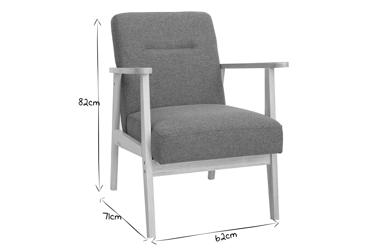 Fauteuil scandinave en tissu gris et bois clair ABYSS