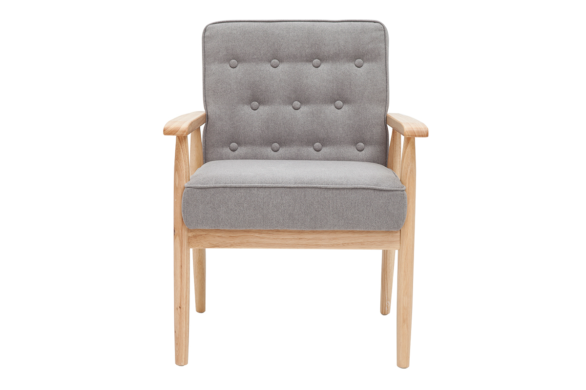 Fauteuil scandinave en tissu gris et bois clair FILIP