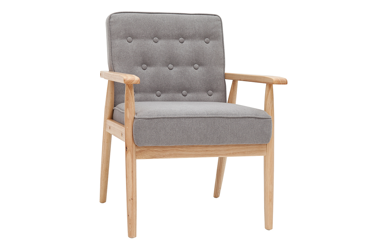 Fauteuil scandinave en tissu gris et bois clair FILIP