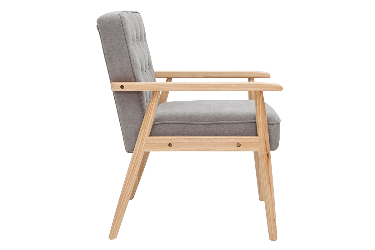 Fauteuil scandinave en tissu gris et bois clair FILIP