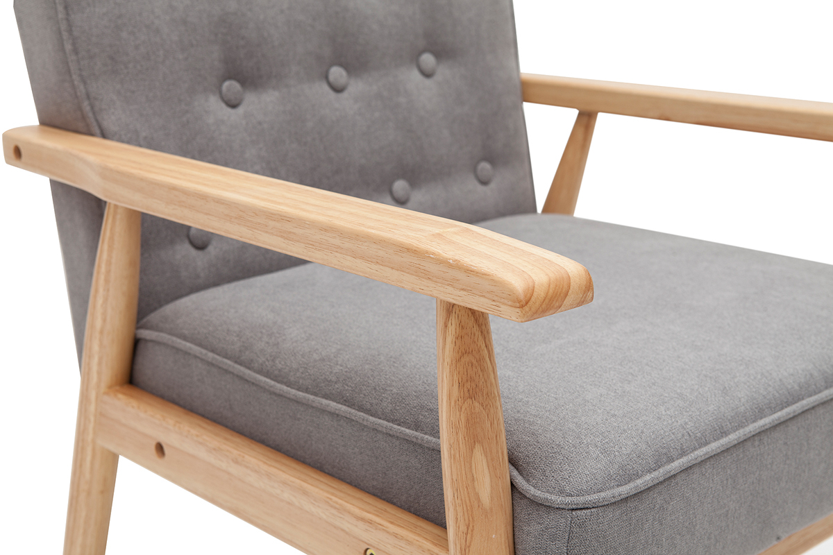 Fauteuil scandinave en tissu gris et bois clair FILIP