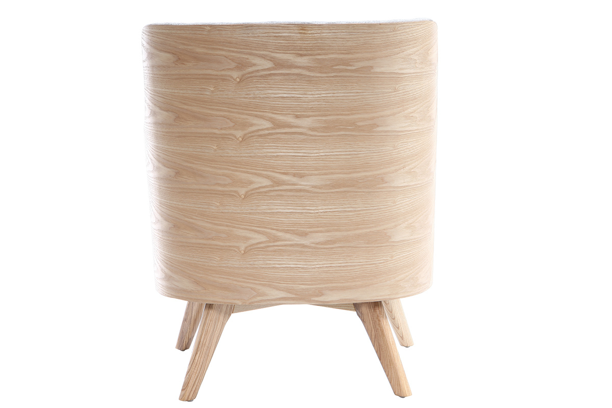 Fauteuil scandinave en tissu gris perle et bois clair VALMY