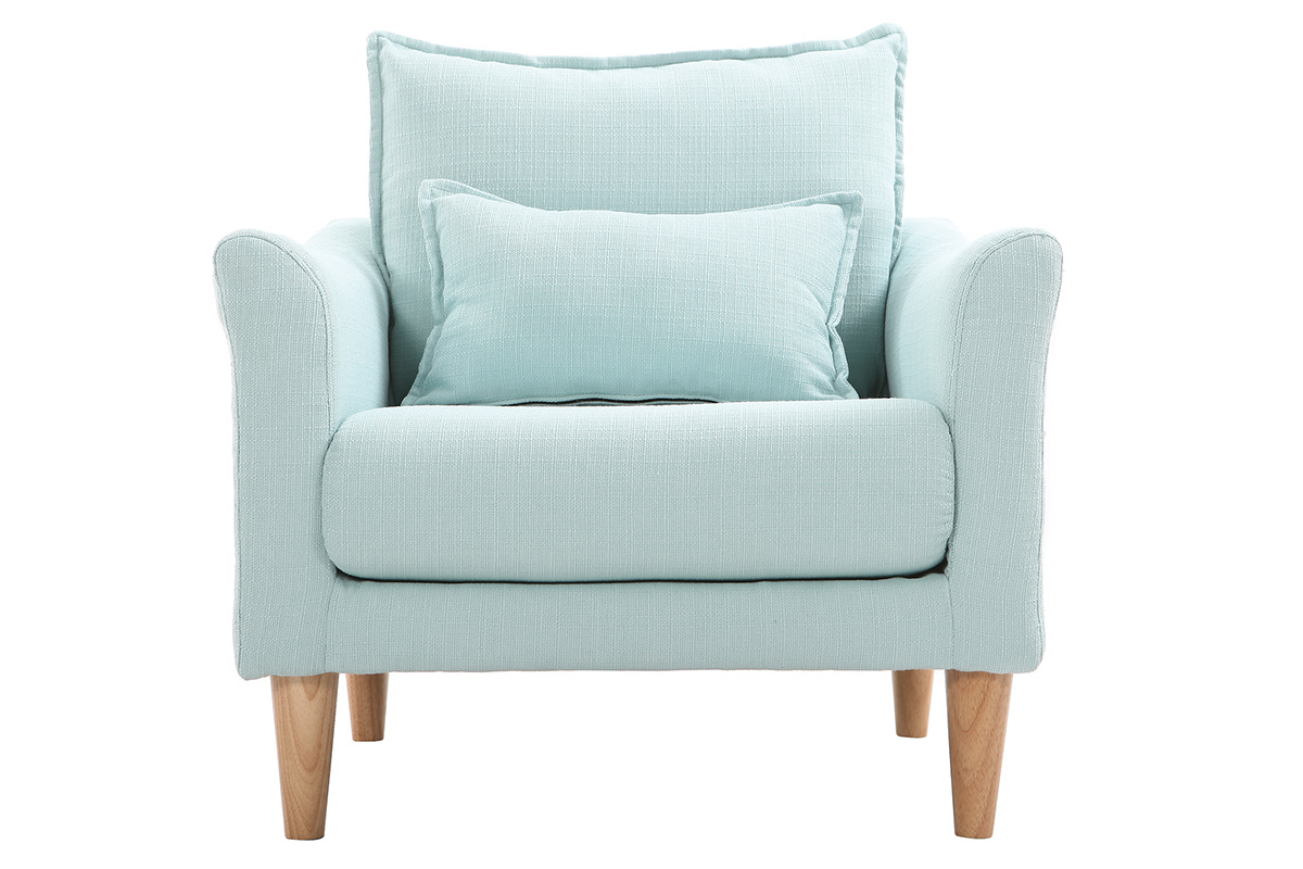Fauteuil scandinave en tissu menthe � l'eau et bois clair KATE